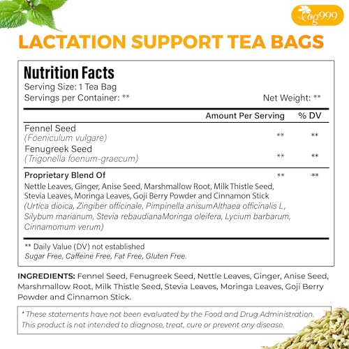 Image of TOG999 Premium 30 Tea Bags Lactation Support Tea, Breastfeeding Blend for Nursing Moms & Postpartum Wellness, with Fenugreek, Fennel, Nettle, Milk Thistle, Moringa, 100% Natural, Caffeine Free, NonGMO