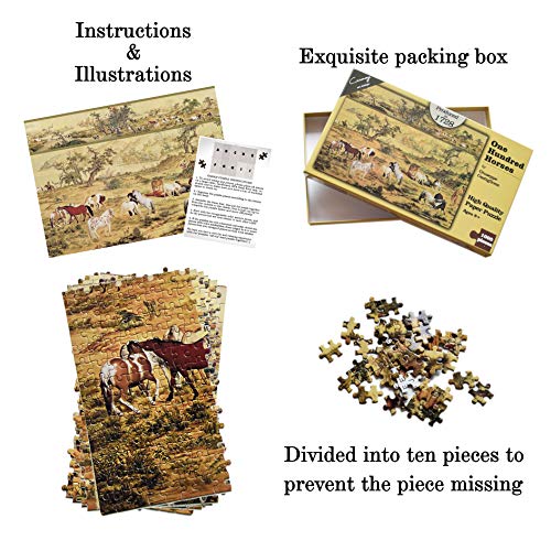 1000 Piece Puzzles for Adults, Horse Art Paintings Nature Landscape Puzzles - One Hundred Horses - Museum Collection Artwork, 20X27 Inches