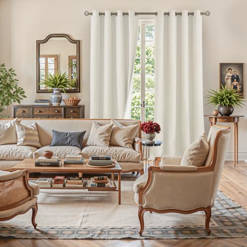 Image of YoungsTex Linen Blackout Curtains 96 Inches Length for Living Room, Long Thermal Insulated Bedroom Curtains Full Room Darkening Drapes Grommet, Linen, 2 Panels, 52 X 96 Inch