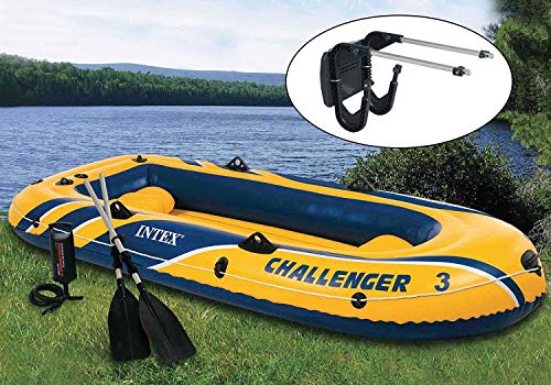 Intex Challenger 3 Boat 2 Person Raft & Oar Set Inflatable with Motor