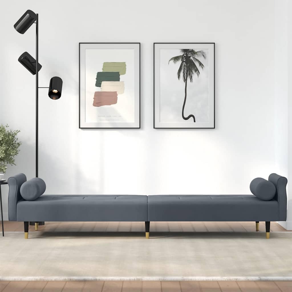 Schlafsofa Dunkelgrau Samt mit Verstellbarer Rückenlehne, Bettsofa mit Kissen, Stabiler Sperrholzrahmen und Metallfüße, Bequeme Sitz- und Liegefläche für Gäste