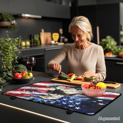 Image of 4th of July Gas Burners Top Covers, American Flag Eagle, Soft Extra Large Stove Top Cover for Electric Non-Slip Rubber Base Surface Heart Resistant Oven Cover Mat 30x21 Inch