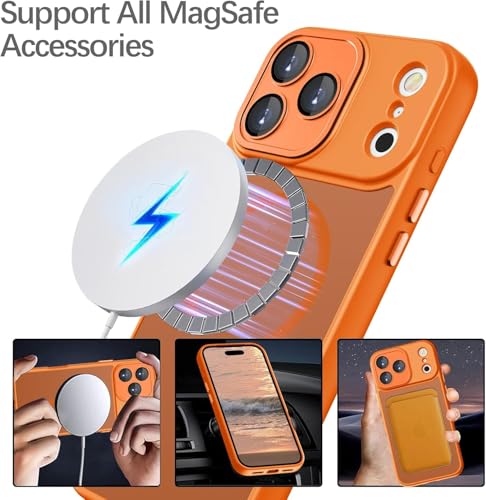 Image of Elzzi Magnetic for iPhone 17 Pro Max Case (Compatible with MagSafe) Slim Translucent Matte Shockproof with Anti-Fingerprint Phone Case, Cosmic Orange