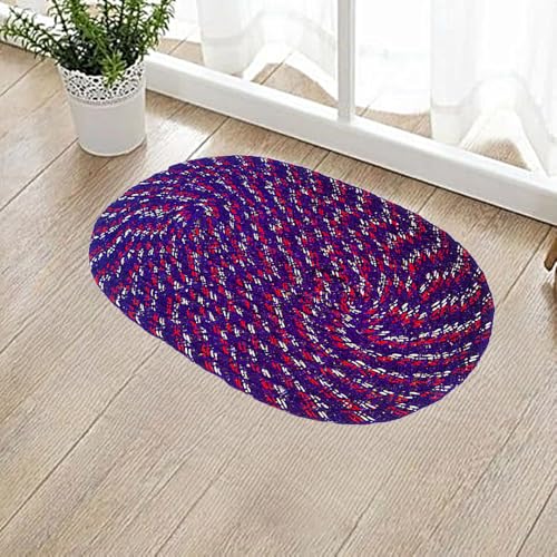 Image of Cotton Doormat for Bedroom, Kitchen, Office | Room Mat |perdan for Home Door |Oval paidan,33x51 cm (Blue)