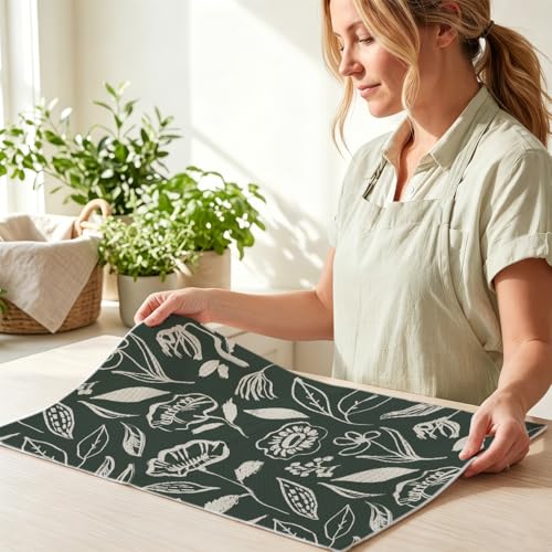 Image of 2Pcs Artistic Floral Kitchen Towels, Elegant Microfiber Soft Dish Towels for Kitchen, Washcloths for Home Bathroom Farmhouse, Reusable Hand Towel Tea Towel, Housewarming Gifts for Women