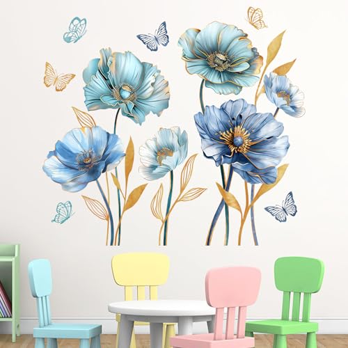 Vinilos decorativos florales Mfault azul y teal 35x12 in miniatura 1