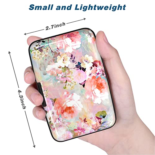 Image of Credit Card Holder, Mini Aluminum Card Wallet RFID Blocking Slim Metal Hard Card Case for Women Men, Pink Flowers
