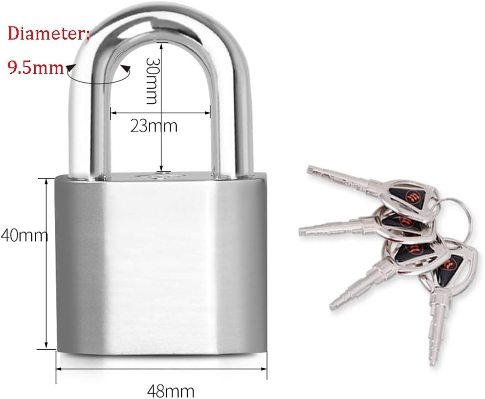 Keyed Padlocks Zinc Alloy Key Padlock, Stainless Steel Beam Body, with 4 Keys, Width 1.6/2/2.4in, Waterproof, Rust-Proof, Anti-Theft Door Lock, Gym Locker Lock (Size : 48x40mm)