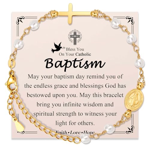 Catholic Virgin Mary Bracelet for Girls, Baptism Confirmation First Communion Gifts for Girls Teenage, Cross Bracelet Gifts for Daughter Granddaughter Niece Sister in Catholic