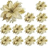 🌸【Flores para Árbol Navidad Adornos】Viene con 12 piezas de flores artificiales de poinsettia, con un diámetro de 13 cm / 5,12 pulgadas, adecuadas y hermosas para su árbol de Navidad.