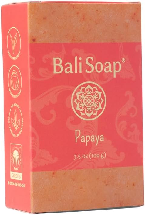 Bali Soap Barra de Sabonete Natural de Mamão, Pacote com 3