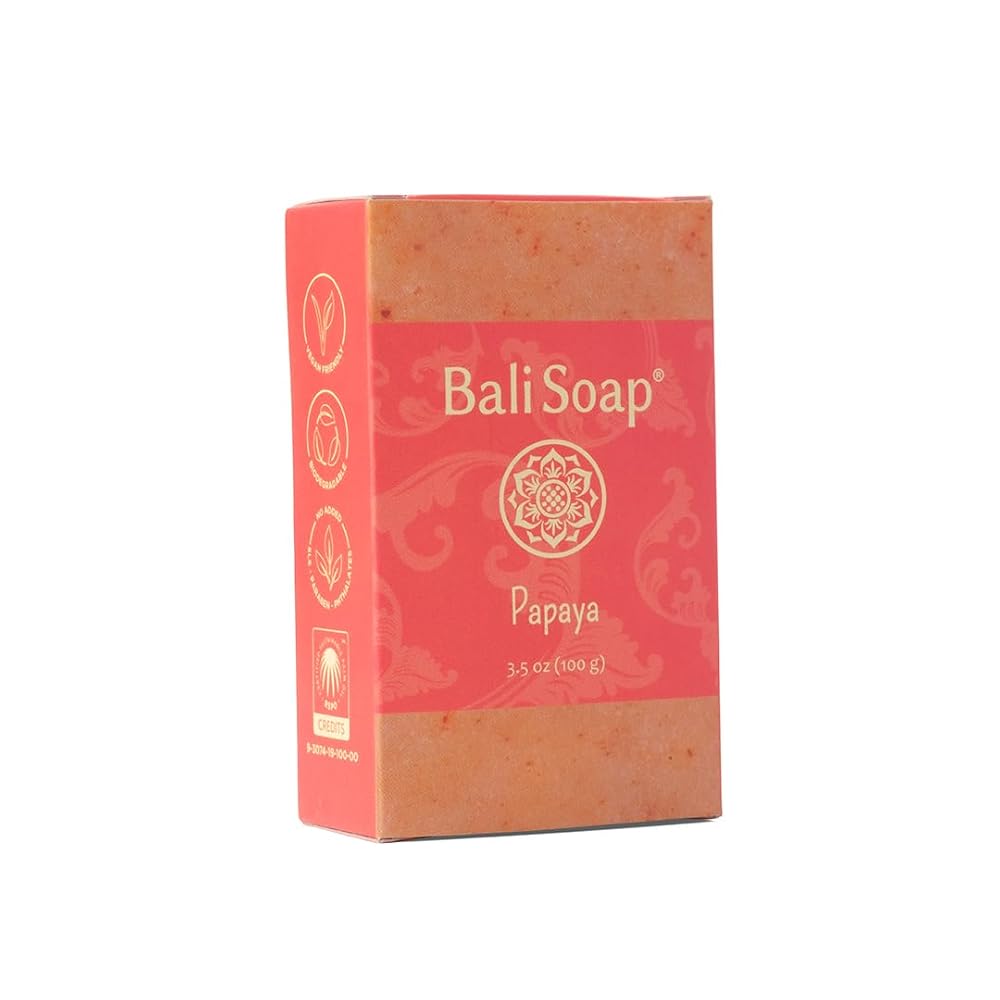 Bali Soap - Papaya Natural Soap Bar for Men & Women - Vegan, Handmade, Exfoliating - 3 Pack, 3.5 Oz each