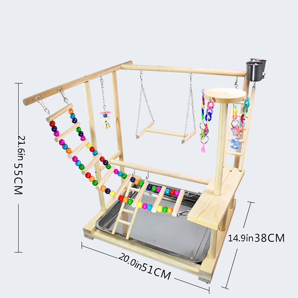 Gabbia per uccelli Piccolo e medio Parco giochi per pappagalli Scaffale Piccolo sole Parrocchetto Stazione di addestramento in legno massello Supporto da pavimento Supporto per uccelli Gioca giocatto