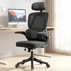 Cadeira de escritório ergonômica, cadeira de jogos de computador com encosto alto, confortável, grande e alta, cadeira de escritório em casa com suporte lombar, cadeira reclinável de malha (Preto)