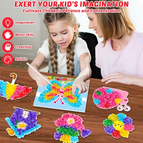 Image of Lonfliness 8Pcs Poke Craft Kit Summer Butterfly Bee No-Mess Fabric Sewing Art Puzzle Puncture Painting Mushroom Flower Gift Creative Activity Game Birthday Party Favors