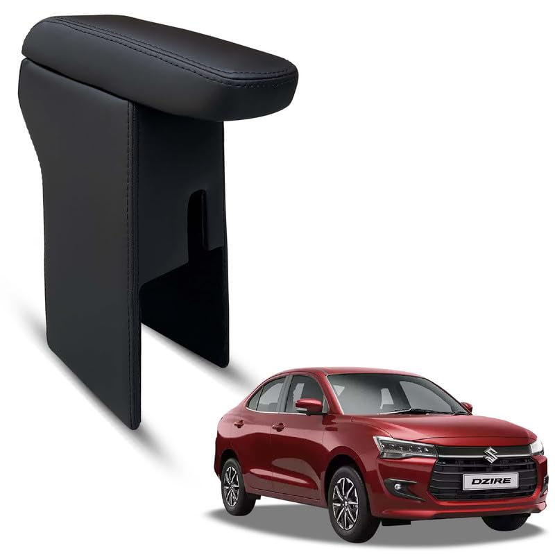 Image of Carigiri Premium Finish Car Armrest with Storage Box And High Density Moulded Foam For Maruti Suzuki Dzire (Models-2024,2025)(ONLY FOR VXI,VDI /ZXI,ZDI /ZXI+ MODELS) (Black Seam,Nappa Leatherette)