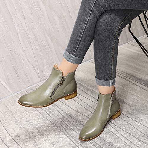 Image of Mona flying Womens Leather Ankle Boots Dual Zippers Low Heel Short Booties