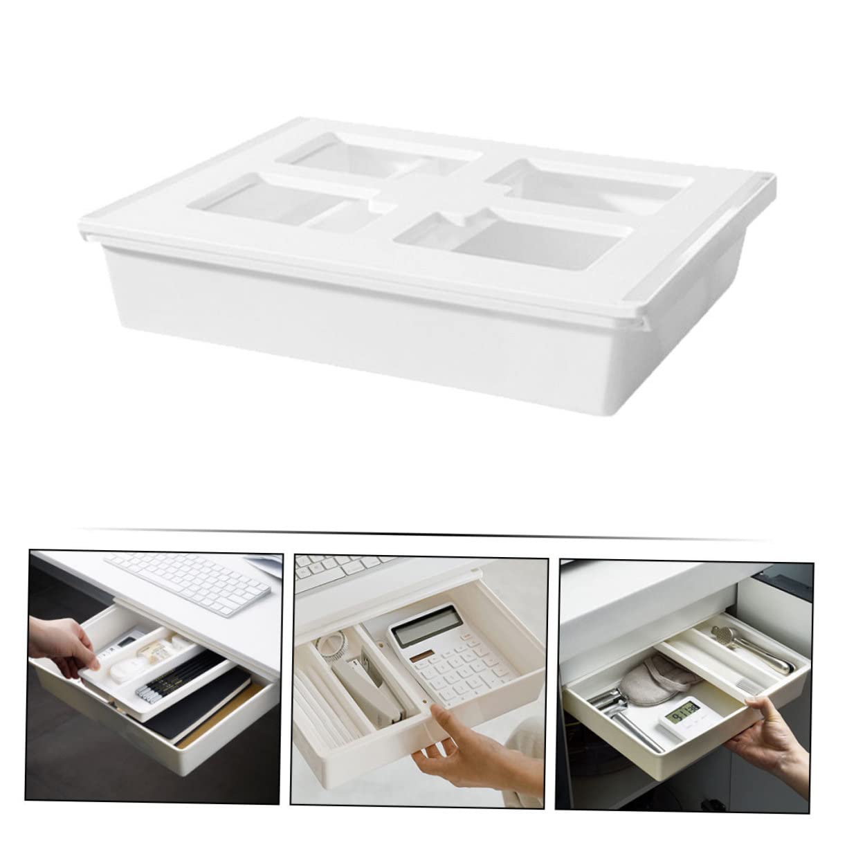 Lurrose Scatola Porta Oggetti in Plastica Resistente Organizzatore per Sotto la Scrivania Salvaspazio per Cancelleria Strumenti e Altri Articoli