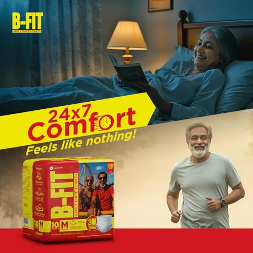 Image of B-Fit Regular Adult Diaper M Size Pants | 30 Count (Medium) | Waist 25 - 48 inch | Unisex | Leakproof | Even Absorption | Long Protection hours | Brief-Like Fit & Soft Elastic Waist