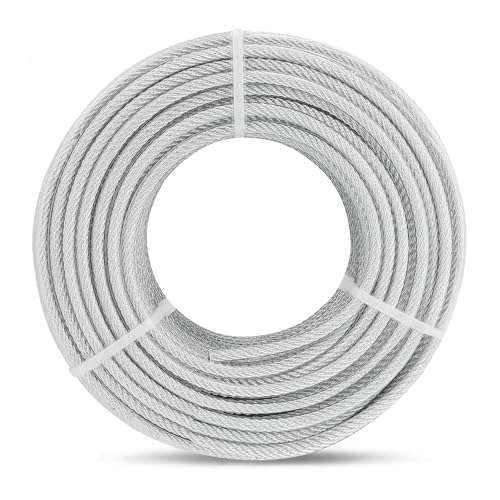 3/16" Cable, 50 ft PVC Coated Steel Cable with 7×7 Strand Core
