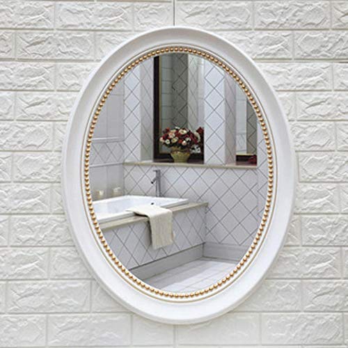 YBGW Espejos De Pared Decorativos Espejo De Baño Ovalado Vintage con Marco Sin Perforar Simple Colgante De Pared Tocador Decorativo Espejo De Maquillaje Espejo De Belleza-57 * 72 Blanco Más Oro