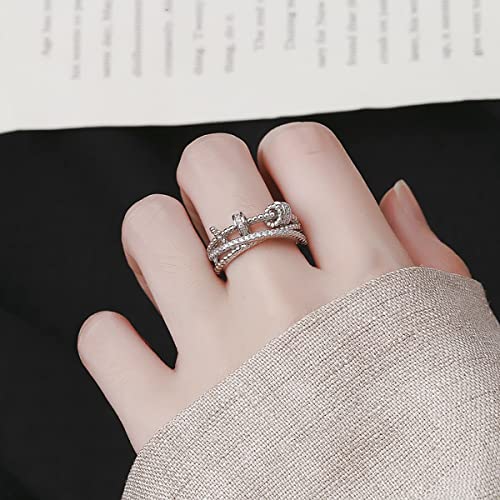 2pcs Fidget Band With Beads Spinner Rings for Women,Anti Anxiety Ring Stainless Steel Ring Sand Blast Finish.Unisex Adjustable Stacking Worry Ring2