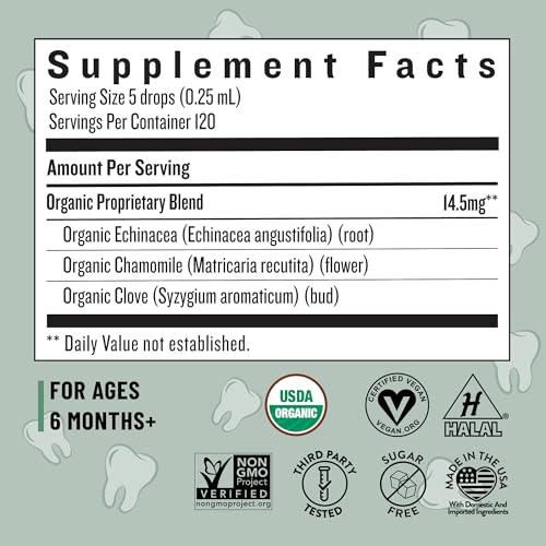 legendairy milk organic teething drops - baby teething relief drops clove and chamomile - ideal for babies and toddlers - sugar free 120 servings