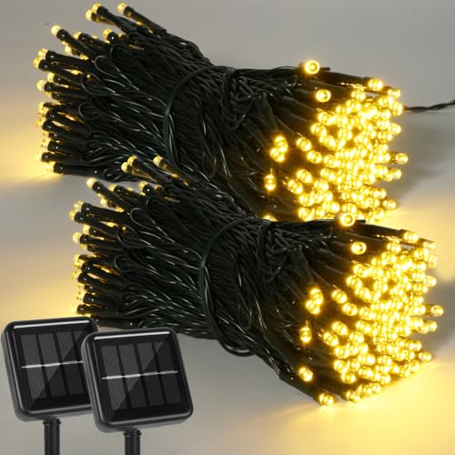 2 Pack 400 LED Solar String Lights, 8 Modes Solar String Lights for Outside, Waterproof and Solar Powered Outdoor String Lights for Holiday Christmas Yard Garden Tree Wedding Party (Warm White)