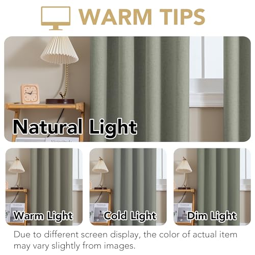Image of H.VERSAILTEX Linen Curtains 100% Blackout Curtains for Bedroom 108 inch Long Full Light Blocking Nature Linen Blended Window Curtains for Living Room Nickel Grommet (2 Panels, Heathered Dried Sage)