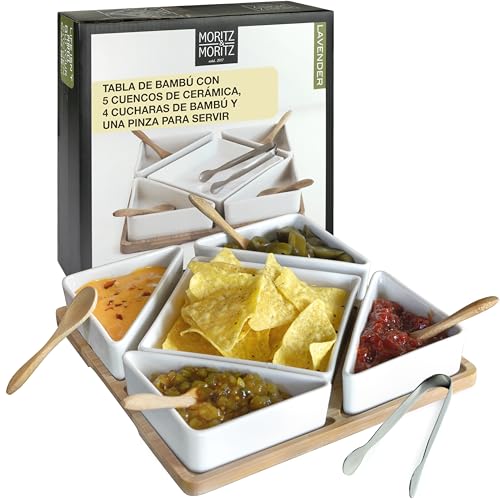 Moritz & Moritz Juego de 11 Piezas para Servir Lavender - Para Tapas Snacks Entrantes - Cuencos de Ceramica Bandeja Cuchara de Bambu