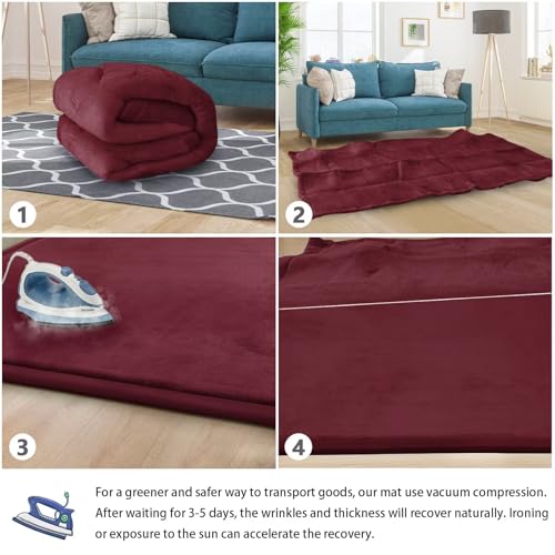 Image of Baby Play Mat for Floor Nursery Muscle Mat Area Rug Playroom Rug 79 inchx138 inch Elastic Foam 1.3 inch Thick Crawling Mat for Babies,Toddlers, Infants (Burgundy)