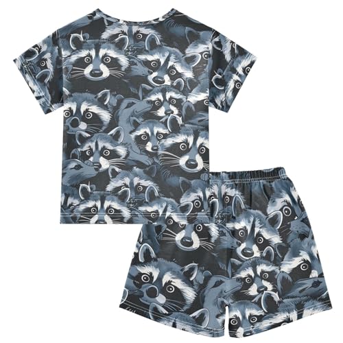 ALAZA Black Blue Raccoon Pajamas Short Sleeve 2 Piece Sleepwear Top and Bottom Pajama Set Unisex2