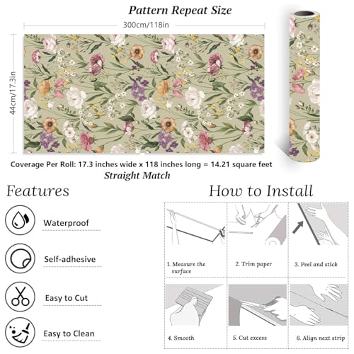 Papier peint vert sauge amovible pour masquer les défauts d'un mur