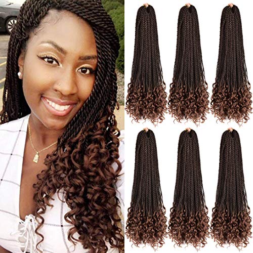 Goddess Senegalese Twist Hair Crochet Braids Curly ends 2S Box braids 18 Inch 6 Packs 30 Strands/Pack Crochet Braids Braiding Hair Extension(1B/30)