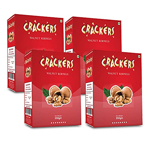 Go Crackers Kashmiri Brown Quarters Walnuts Kernels Without Shell, 1 KG (250g x 4) | Dry Fruits | | Kashmiri giri for Snacking & Baking