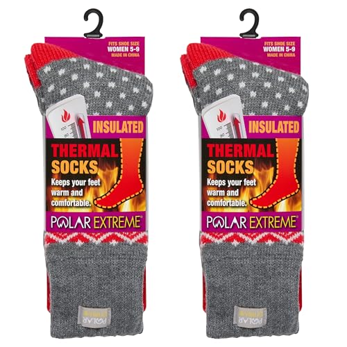 Image of Polar Extreme Thermal Hiking Socks - Cushioned, Insulated, Warm para Boots, Women & Men, One Size Fits Most 4-10, 2-Pack