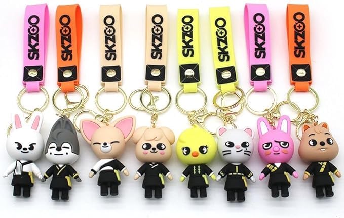 Musolaree2pcs Stray Kids Keychain Skzoo Keychain 3D Cartoon Keychain SKZ Cartoon Backpack Phone Pendant Keychain Gift for Kpop Fans Kids