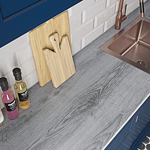 FunStick 24"x200" Thick Grey Wood Contact Paper for Cabinets Countertops Wooden Grain Contact Paper Self Adhesive Rustic Wood Wallpaper Peel and Stick Removable Wall Paper for Desk Furniture Shelf