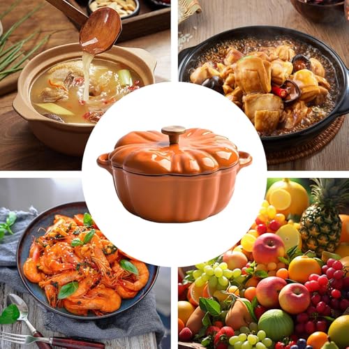 Casserole en fonte émaillée avec couvercle - Jolie cocotte en forme de - Bol à soupe mignon pour four, lave-vaisselle, micro-ondes – Image 5