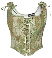 SCARLET DARKNESS Damen Medival Floral Print Corsage Klassisch Retro Unterbrust Boho Elfen Kostüm Gelb Grün Blumen 48