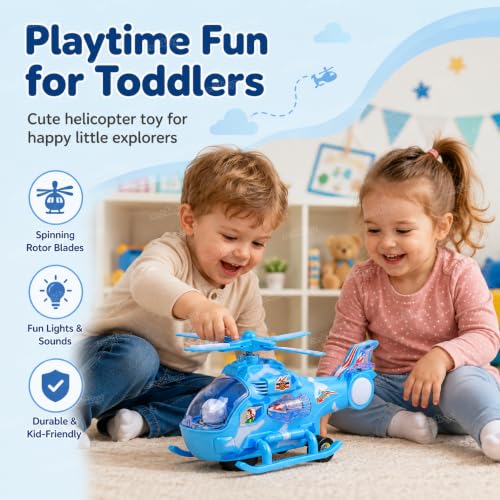 Image of Zest 4 Toyz Musical Helicopter Toy | Plastic Helicopter Air Force Toy | Bump and Go Action with Colourful 3D Lights | Swirls and Music | Pack of 1