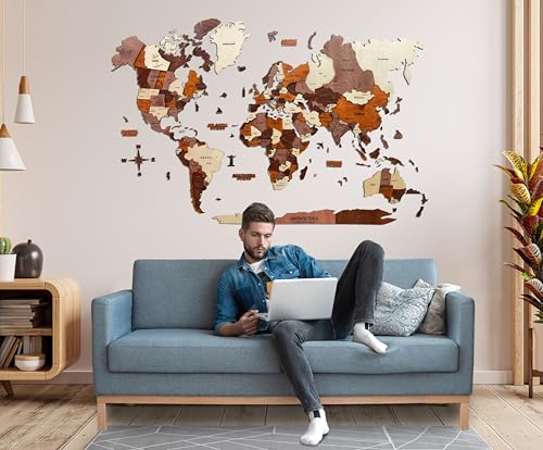 Image of Woodsify 3D Wooden World Map Wall Decor Office Wall Decoration Items, Birch Plywood - 3Xl Full Pack Map With Countries, States, Capitals Name 3D Wooden World Map Diwali Gift (3XL, 118 * 67INCH)