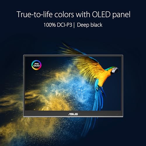 Image of ASUS ZenScreen 16 inch OLED USB-C portable monitor (MQ16AHE) - Full HD, 100% DCI-P3, 1ms, HDR-10, Mini HDMI, Eye Care, Proximity Sensor, 360 kickstand, Compatible with Laptops, Smartphones, 3 yr warranty