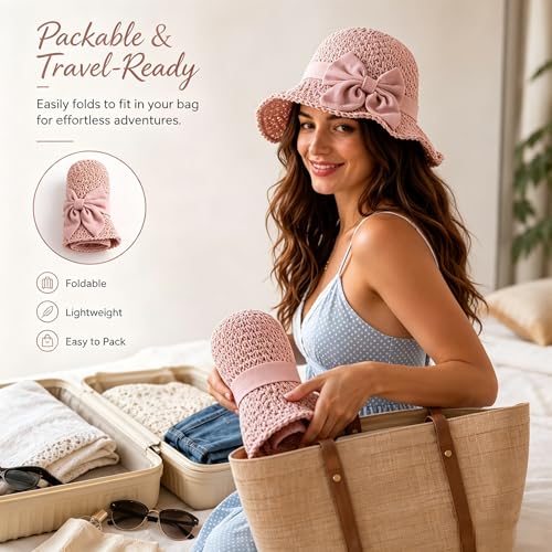 Sombrero de paja para mujer con moño miniatura 3