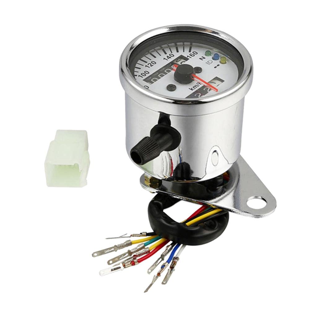 Universal 12v LED Backlight Odometer Tachometer Kmh MUniversal Motorcycle Odmoeter Speedometer Gauge Circle Silver