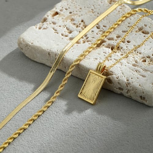 Layered Gold Silver Necklaces for Women, Stackable Dainty 14K Real Gold Plated Silver Chain Necklace Trendy Circle Paperclip Chain Pendant Choker Necklaces Gold Jewelry Set Gifts 5