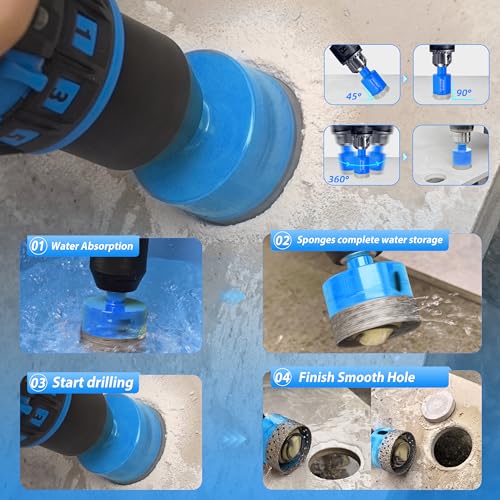 Diamond Tile Drill Bits Set - ZNXIMER Porcelain Tile Hole Saw Kit for Ceramic, Granite, Marble and More Drilling - 10pcs Diamond Core Drill Bits Set(6/10/12/20/25/30/35/40/45/50MM)