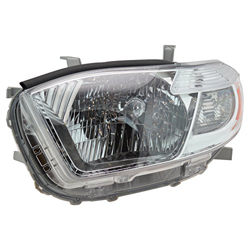 Image of TRQ 2 Piece Headlight Assembly Set Chrome Bezel Driver & Passenger Side Compatible with Toyota Highlander 2008-2010 TO2502176 TO2503176 8113048460 8113048470 8117048460