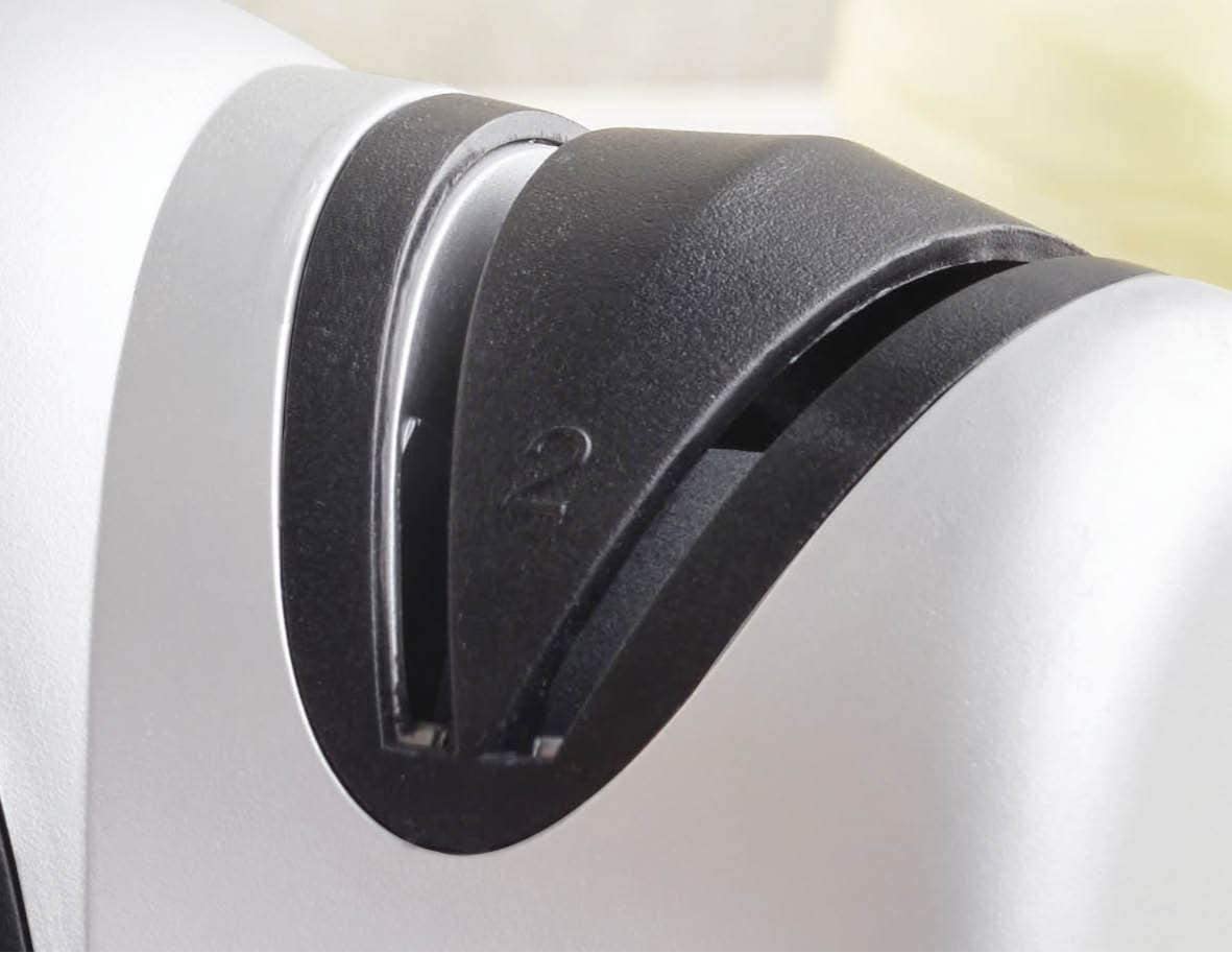 Affilacoltelli Elettrico Affilatrice per coltelli con potenza massima 60 W 2 in 1 Affila e Lucida Rivestimento in gomma antiscivolo Adatto per lame in acciaio e ceramica