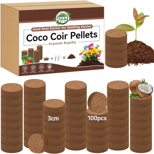 Halatool 100pcs 30mm Organic Coconut Coir Pellets Soil for Seed Starter, Compressed Coco Coir...